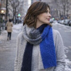 NEW Zara Alpaca Wool Geometric Scarf | One Size | Unisex | Gray Blue Colorblock